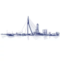 Crédence de cuisine en verre imprimé Rotterdam Original hand drawn background of The Erasmusbrug Rotterdam, Netherlands