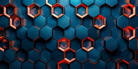 Abstract 3D geometric blue and copper background - obrazy, fototapety, plakaty