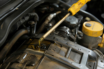 Checking car engine oil level using a dipstick