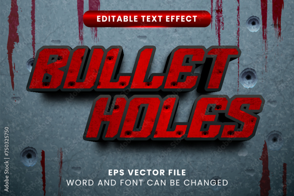 Fototapete bullet holes action game 3d editable vector text effect