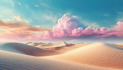 concept of surreal in sandy desert. Soft pastel colors ,Beautiful cloud with blue sky and pink...