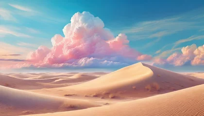 Fototapeten concept of surreal in sandy desert. Soft pastel colors ,Beautiful cloud with blue sky and pink clouds , fantastic desert © Bounpaseuth