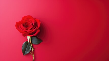 Fototapeta premium Rose in the center Red background Minimalist Empty simple wallpaper