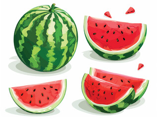set of watermelon isolated white background