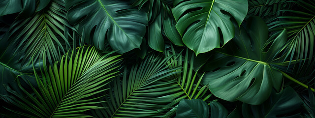 Tropical leaves background. Green leaf banner and floral jungle pattern concept. abstract green leaf texture.