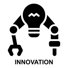 innovation, manufacturing, production, manufacturing innovation, idea, technology solid or glyph style icon set or icon pack with basic license for web mobile app presentation printing