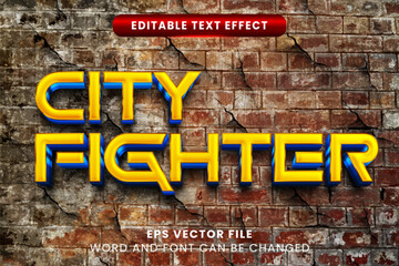 City fighter 3d editable vector text effect. Action game text style
