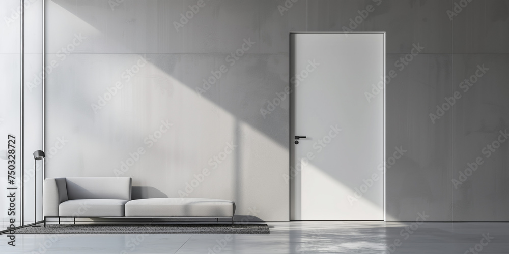 Wall mural Seamless Simplicity: Frameless Interior Door Flush with the Wall, Centered in a Minimalist Living Room