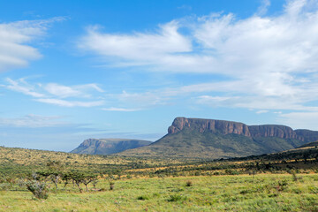 Scenic mountain and savannah landscape, Marakele National Park, South Africa.