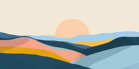 Minimalist Landscape: Vector Illustration with Two Shapes and Two Colors, Emphasizing Bold Contrasts in a Geometric Color Field