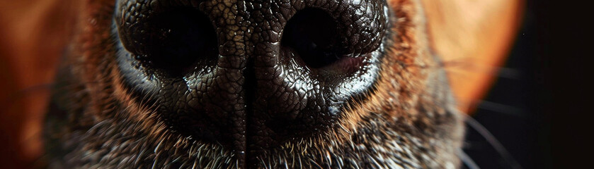 Close-up of a dogs wet nose, focusing on the sense of smell and detailed texture - obrazy, fototapety, plakaty