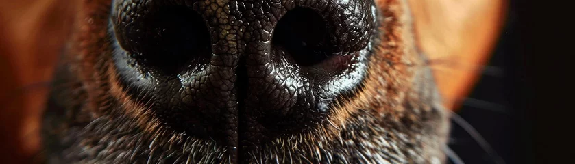 Fotobehang Close-up of a dogs wet nose, focusing on the sense of smell and detailed texture © Khritthithat