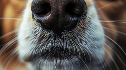 Close-up of a dogs wet nose, focusing on the sense of smell and detailed texture