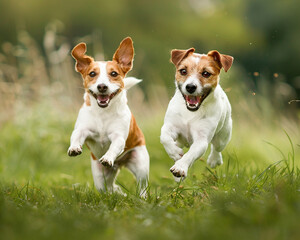 Jack Russell Terriers energetic gaze and smooth coat, in a playful, dynamic action shot