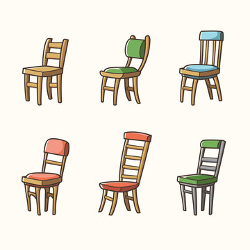 Set of wooden chair sticker design, icon design and vector illustration