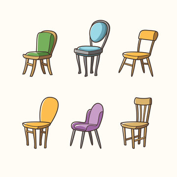 Set of wooden chair sticker design, icon design and vector illustration