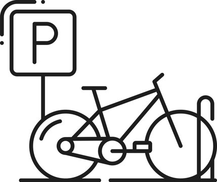 Parking for bicycle line icon, car garage service or bike station slot, vector linear sign. Parking place or zone for bicycle transport, outline pictogram for parking valet or public garage bikes area