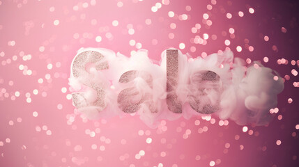 3d sale text with smoke in a pink background with glitters and bokeh