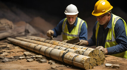 A close-up of a geologist examining core samples, searching for mineral deposits deep within the earth,  generative ai  - obrazy, fototapety, plakaty