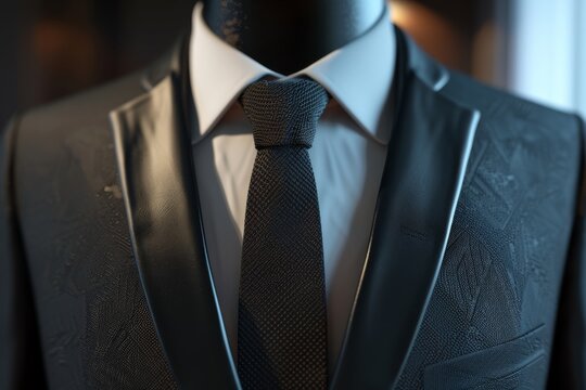 black suit and tie combination on a mannequin exudes sophistication and style, perfect for the modern professional