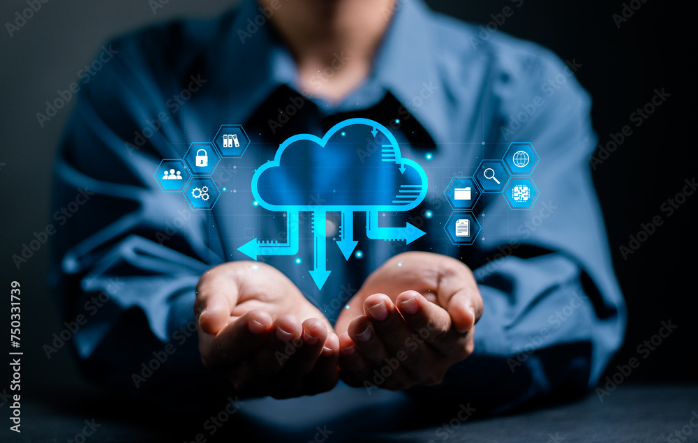 Wall mural cloud computing concept. cloud technology, data storage, networking and internet service. big data, 