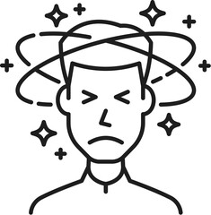 Dizziness anemia symptom line icon hematology medicine. Physical disease and blood disorder vector sign of outline man with dizziness and fatigue because of iron deficiency and hemoglobin decrease