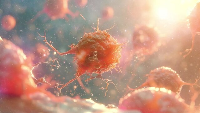 Virus infection inside a human cell close up 4K Animation