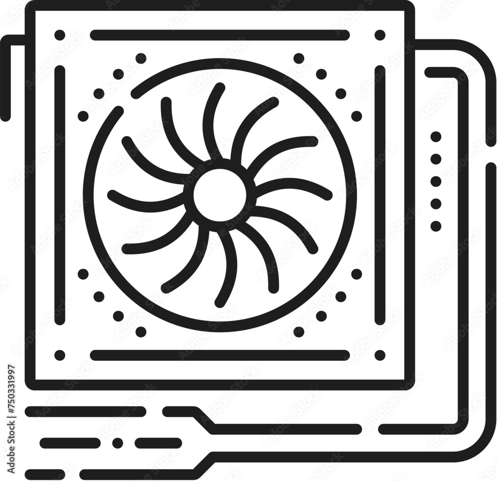 Fototapete pc power supply unit line icon of computer hardware, vector outline symbol. psu or power supply unit