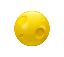 Full moon emoji vector 3d. Cartoon yellow planet with craters, isolated on white background. Shiny design element, cute toy, simple emoticon - 750331964