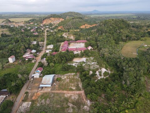 Top view aerial photo with trees in village I Natural picture areal view from drone