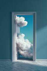 clouds come out from the open door, Dreamy conceptual.