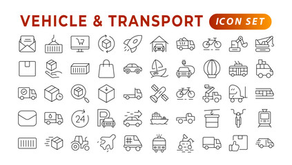 Fototapeta na wymiar Transport, vehicle, and delivery elements - minimal thin-line web icon set. Outline icons collection. auto, bike, scooter, bulldozer, bus, cable, car, helicopter.