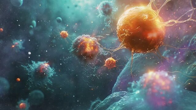 Virus infection inside a human cell close up 4K Animation
