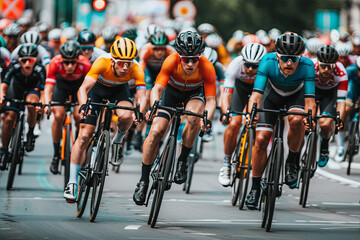 Athletes participating in a cycling race, concept of competition