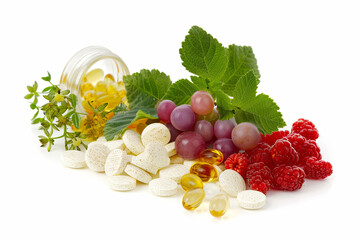 Alternative medicine represented by natural vitamin pills - obrazy, fototapety, plakaty