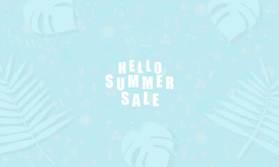Obraz premium Summer! sale banner in trendy bright colors with tropical leaves and discount text. Season promotion Vector design
