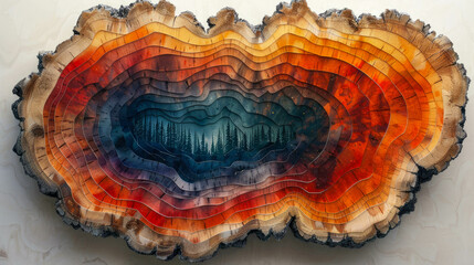 Wooden logs of different colors painted with watercolors on a white background