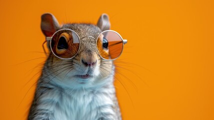  a close up of a small animal with glasses on it's face and a surprised look on its face as if it were a mouse or a computer mouse.