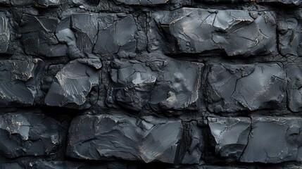 a close up of a rock wall made of black and gray rocks with white streaks of paint on the top and bottom of the rocks and bottom of the wall.