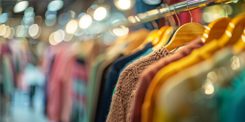 A chic boutique with racks of stylish clothing, the blurred effect highlighting the latest fashion trends.