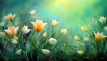 Fototapeta na wymiar Spring flowers on a green background