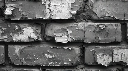 a black and white photo of a brick wall that has been chipped with paint and chipped with paint chipped with paint chipped with paint and chipping.