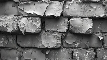  a black and white photo of a brick wall that has been chipped with paint and chipped with paint chipped with paint chipped with paint and chipping.