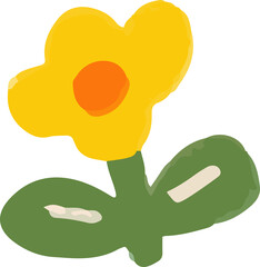 vector illustration of yellow petals of flower with green leaves isolated on white background