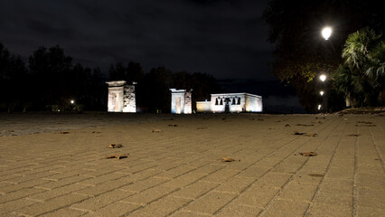 View of the Temple of Debod, an ancient Nubian temple that was dismantled and rebuilt in the center...