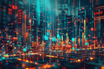 Fototapeta premium A cityscape with a lot of lights and numbers