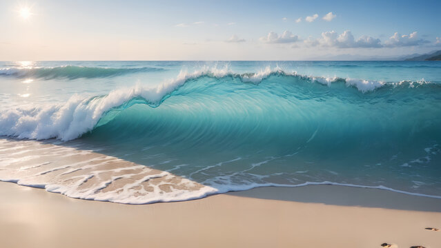 beautiful sandy beach and soft blue ocean wave