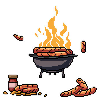 pixel art of outdoor bbq party