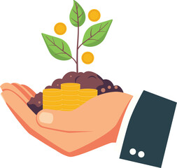 Businessman hand with sprout and soil