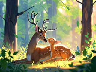 Deer, Bambi style high definition illustration,